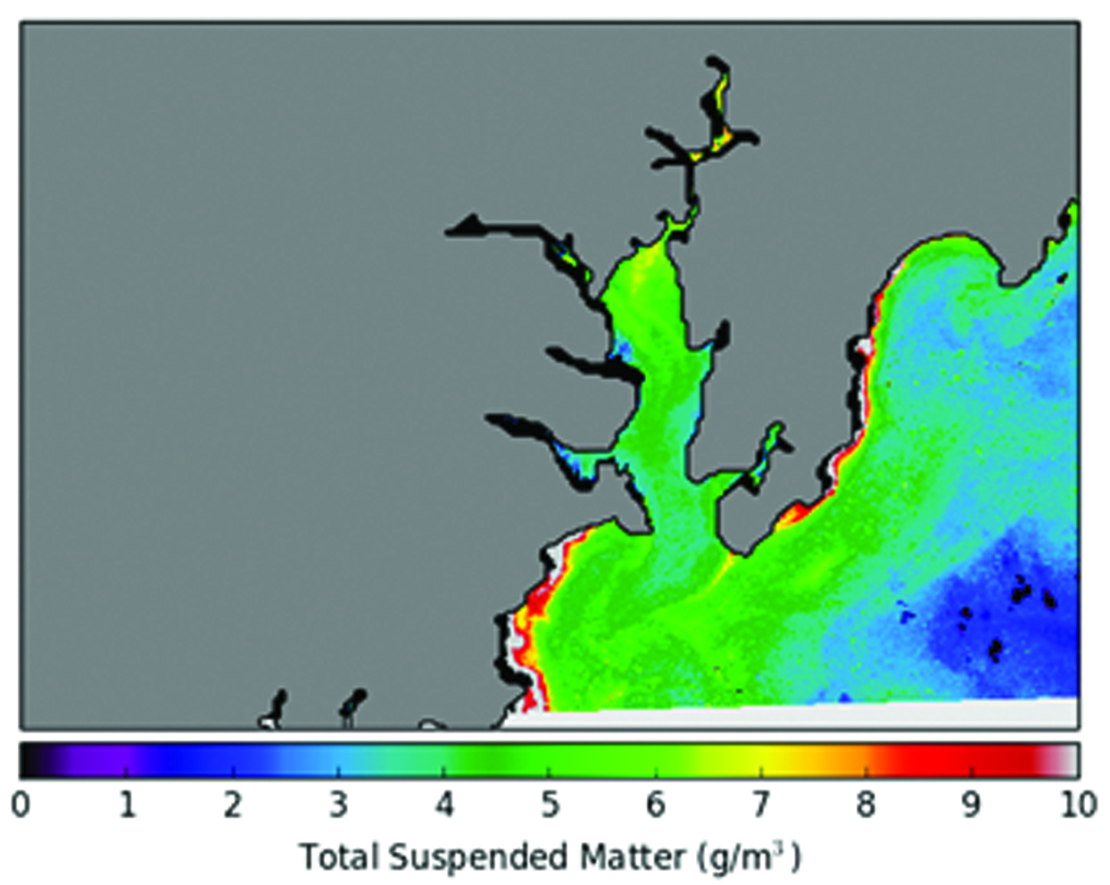 River plume extent determined using Landsat 8 data and image classification techniques. Estimates of suspended matter in the Fal estuary